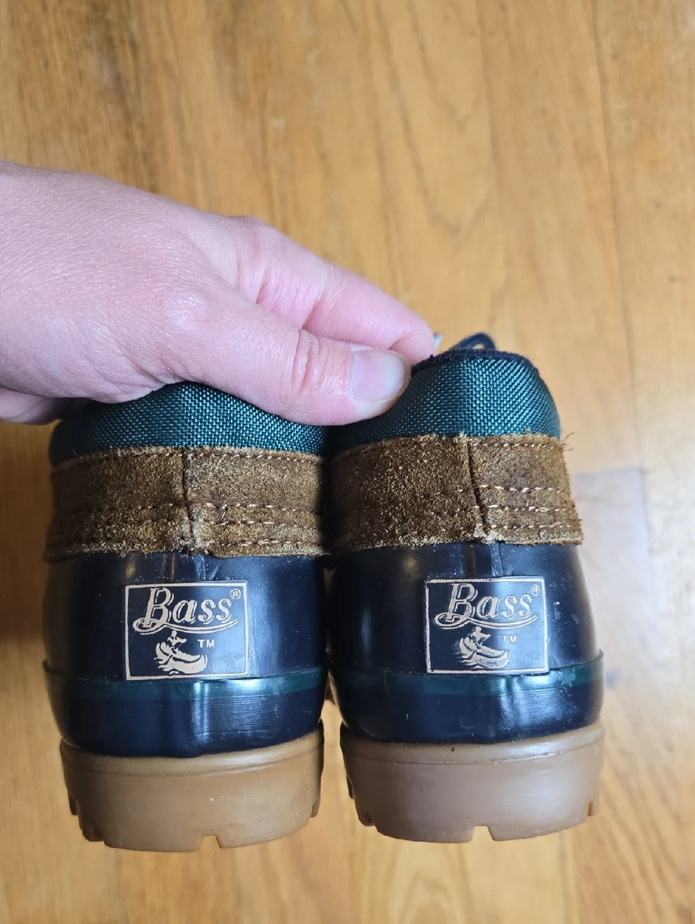 Vintage Bass Ontario navy blue/green/brown fleece insole short Duck rain boots